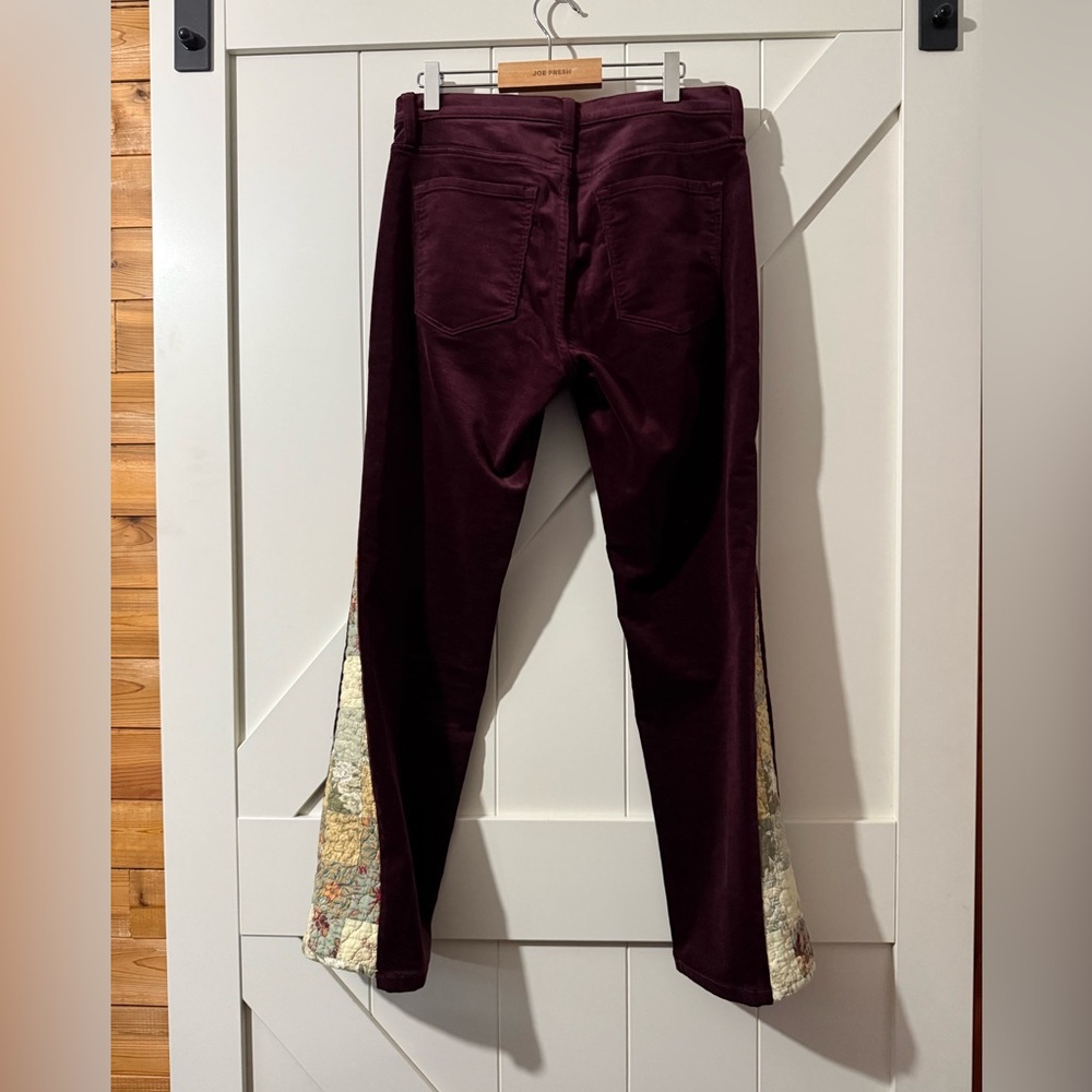 One of a Kind, repurposed quilt on corduroy pants